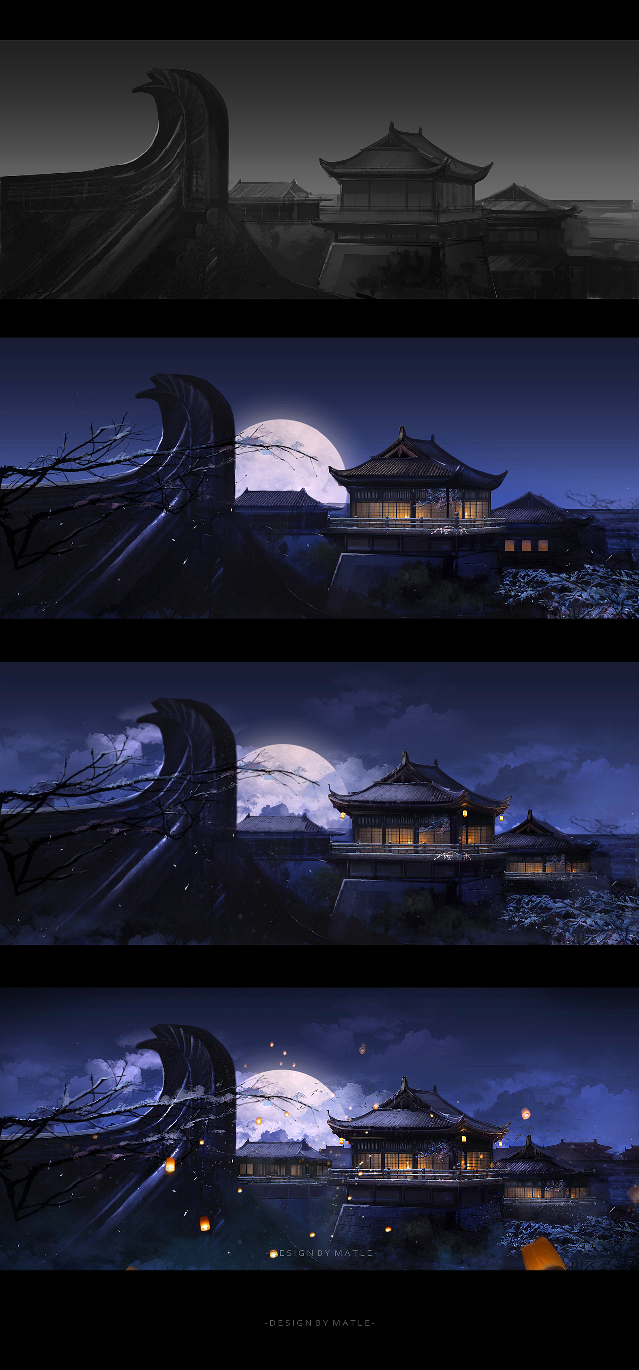 举报28分享原创作品插画商业插画长安城古风孔明灯原画雪景科幻场景