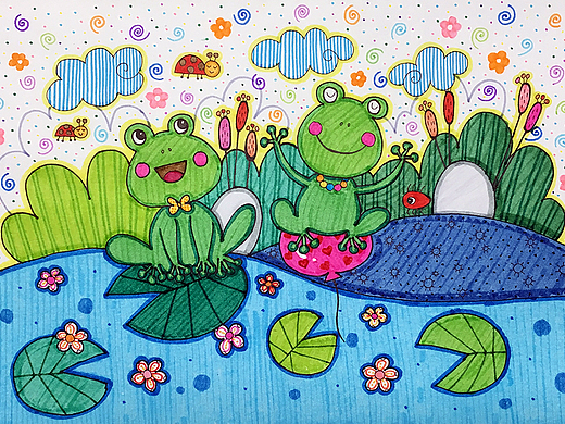 水彩笔-儿童画-欢乐青蛙