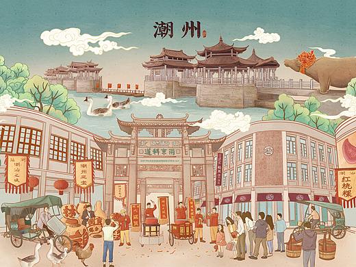 印象潮州—手绘潮州景点产品插画