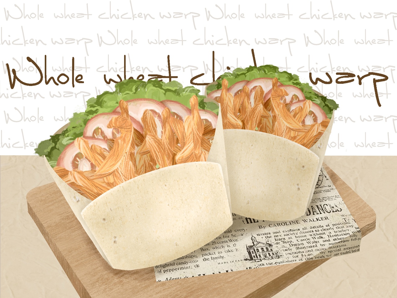 手绘美食——全麦鸡胸肉卷饼|插画|创作习作|椰壳yeak - 原创作品
