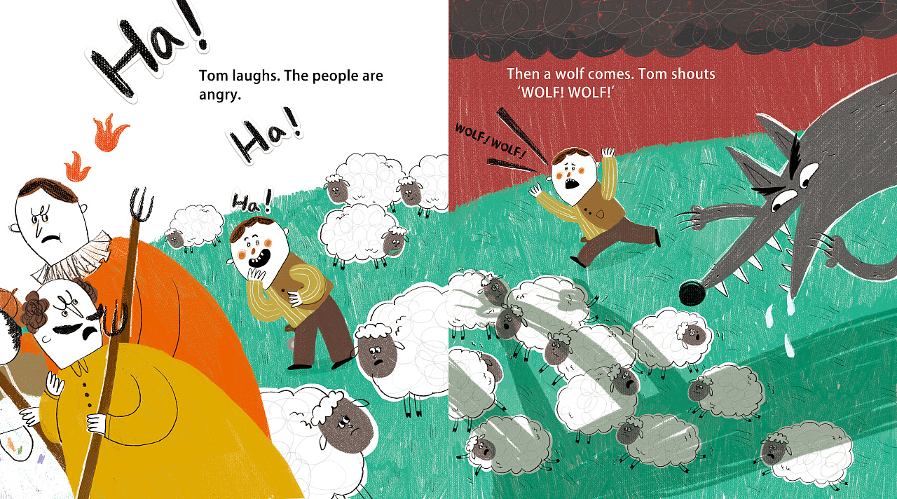 英语绘本The Boy Who Cried Wolf《狼来了》|插画|儿童插画|11点11在行动 - 原创作品 - 站酷 (ZCOOL)