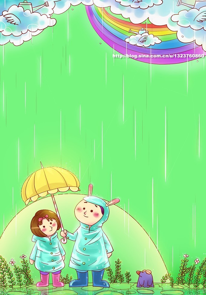 春雨——琉璃绿   下雨啦，要打伞哦！