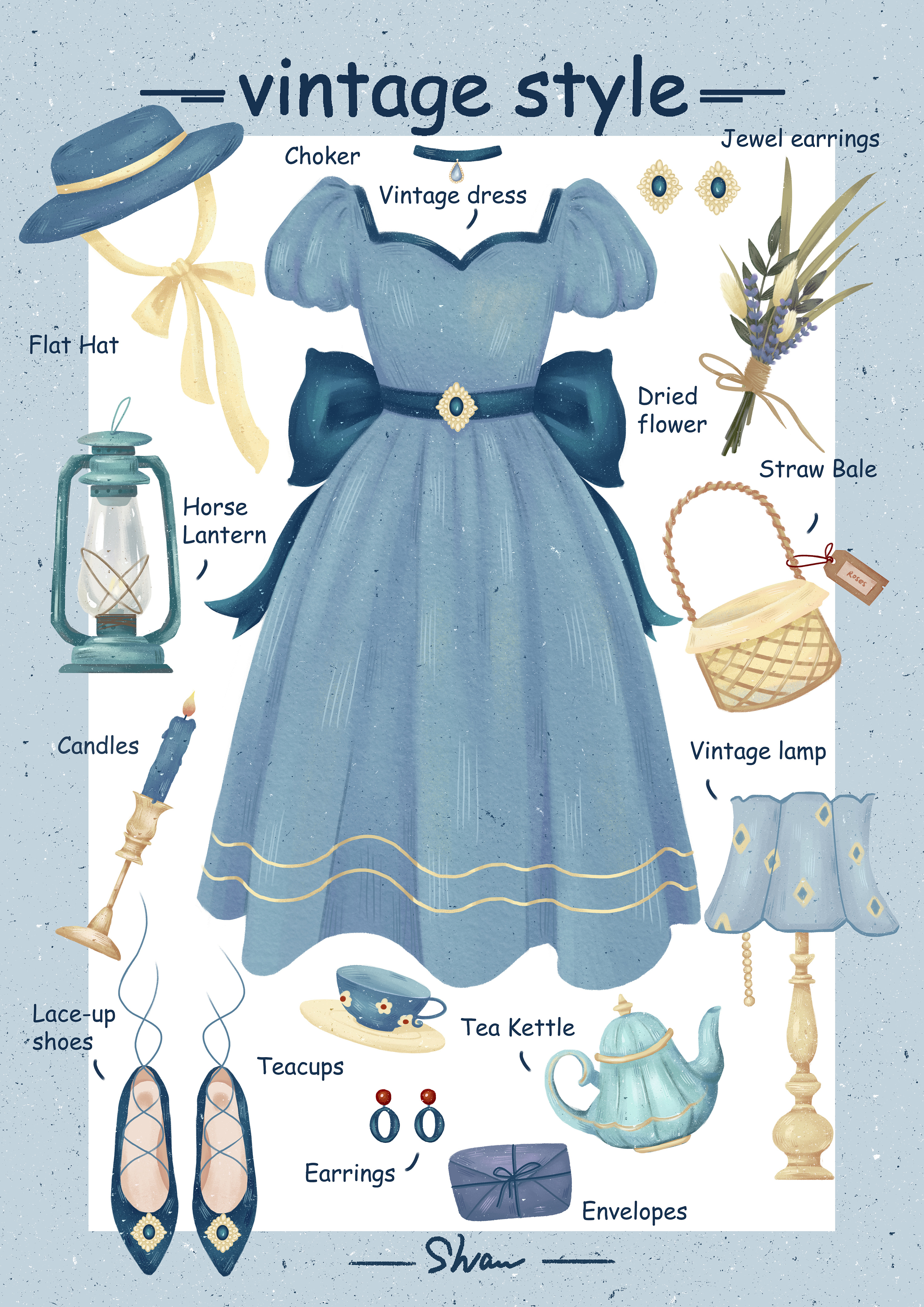 复古色系小物件插画