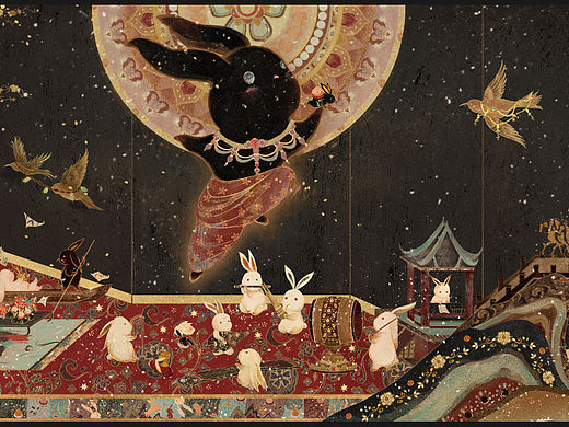 2023兔年大唐壁画国风插画