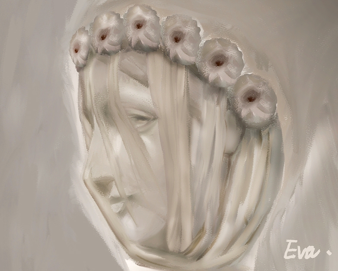 暂时不能亲眼目睹面纱雕像，自己画一个!