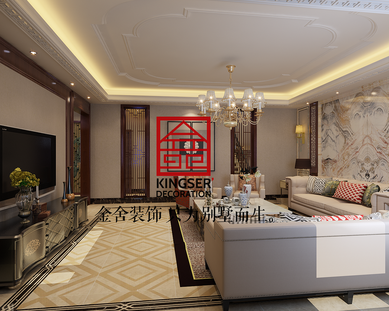 金舍装饰—西山一号—450平米—新中式风格—装修案例