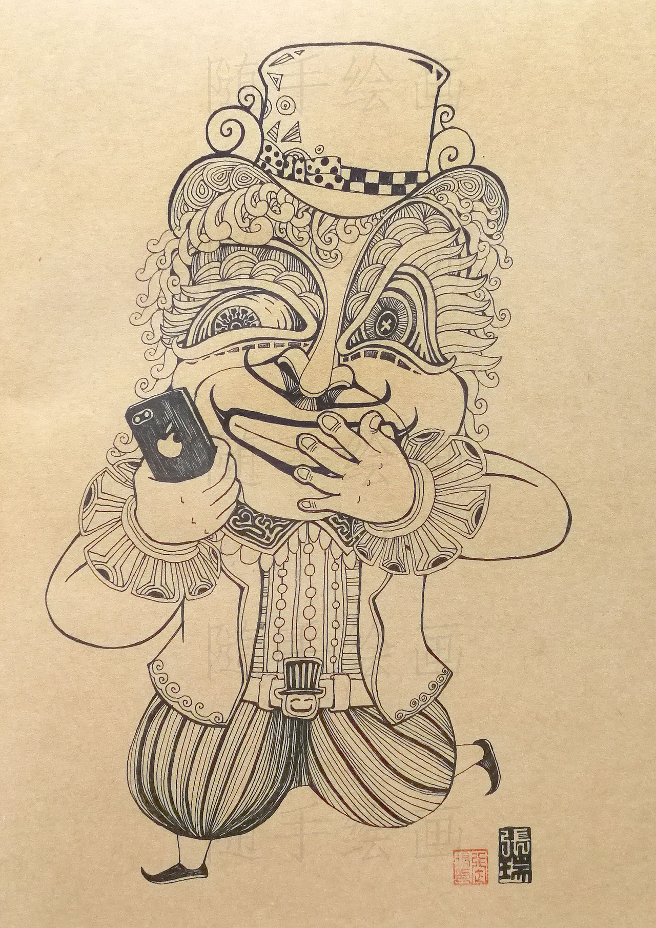 随手绘画《低头族怪物》（图ZMTUwNTg3NzAw） - 创作习作 - 站酷设计师瑞哥RYAN原创素材 - 站酷ZCOOL