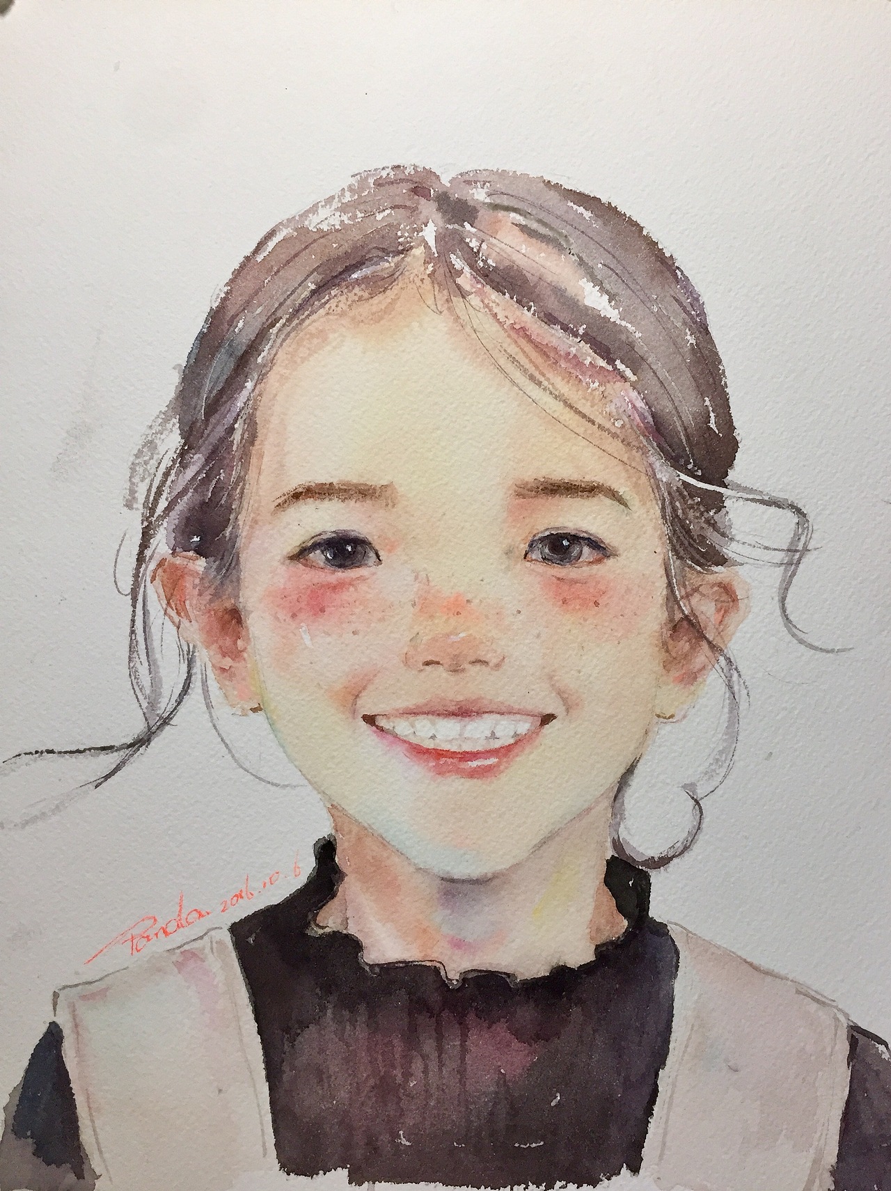 【小熊猫】水彩手绘人物水彩教程人物卡通头像手绘水彩步骤