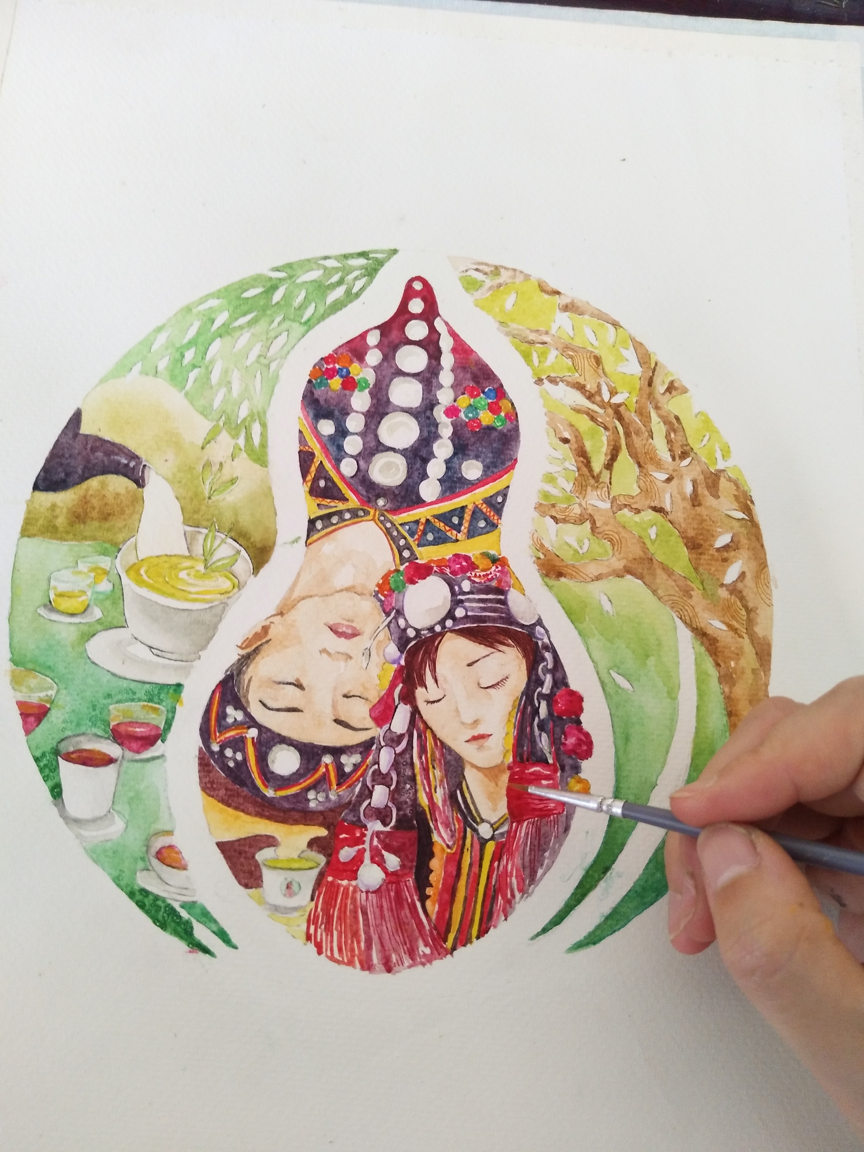 拉祜兄弟 主题水彩插画