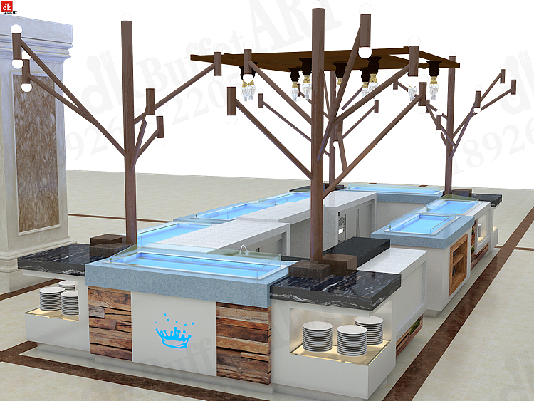 餐饮装潢设计 自助餐厅装修效果图 大理石自助餐台设计