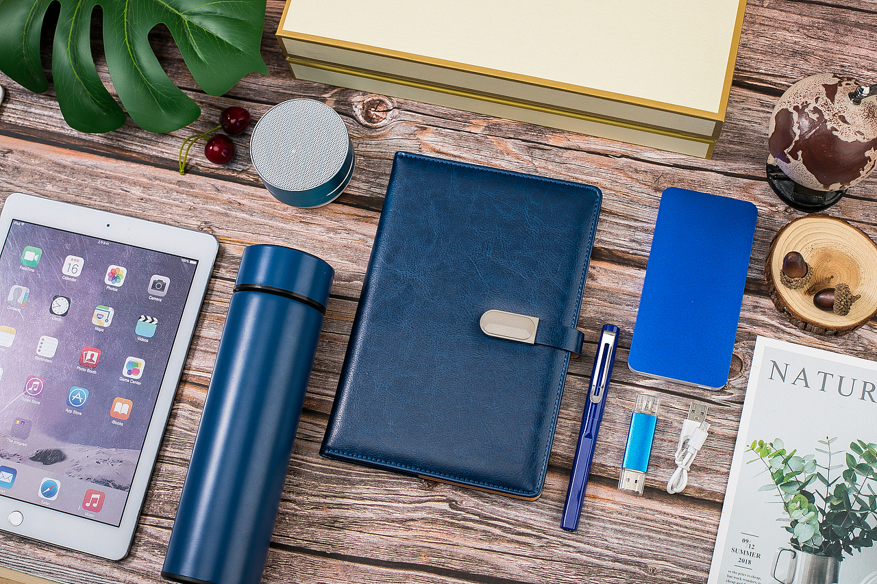 温控保温杯记事本套装-蓝色