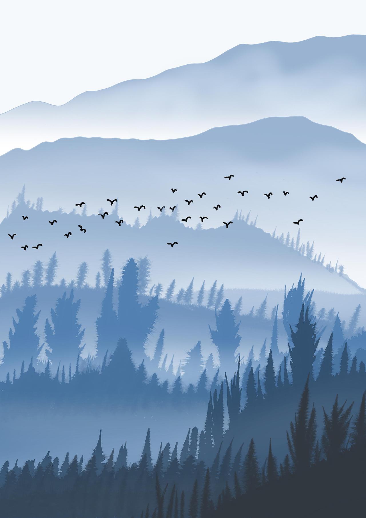 风景插画水墨风山水画