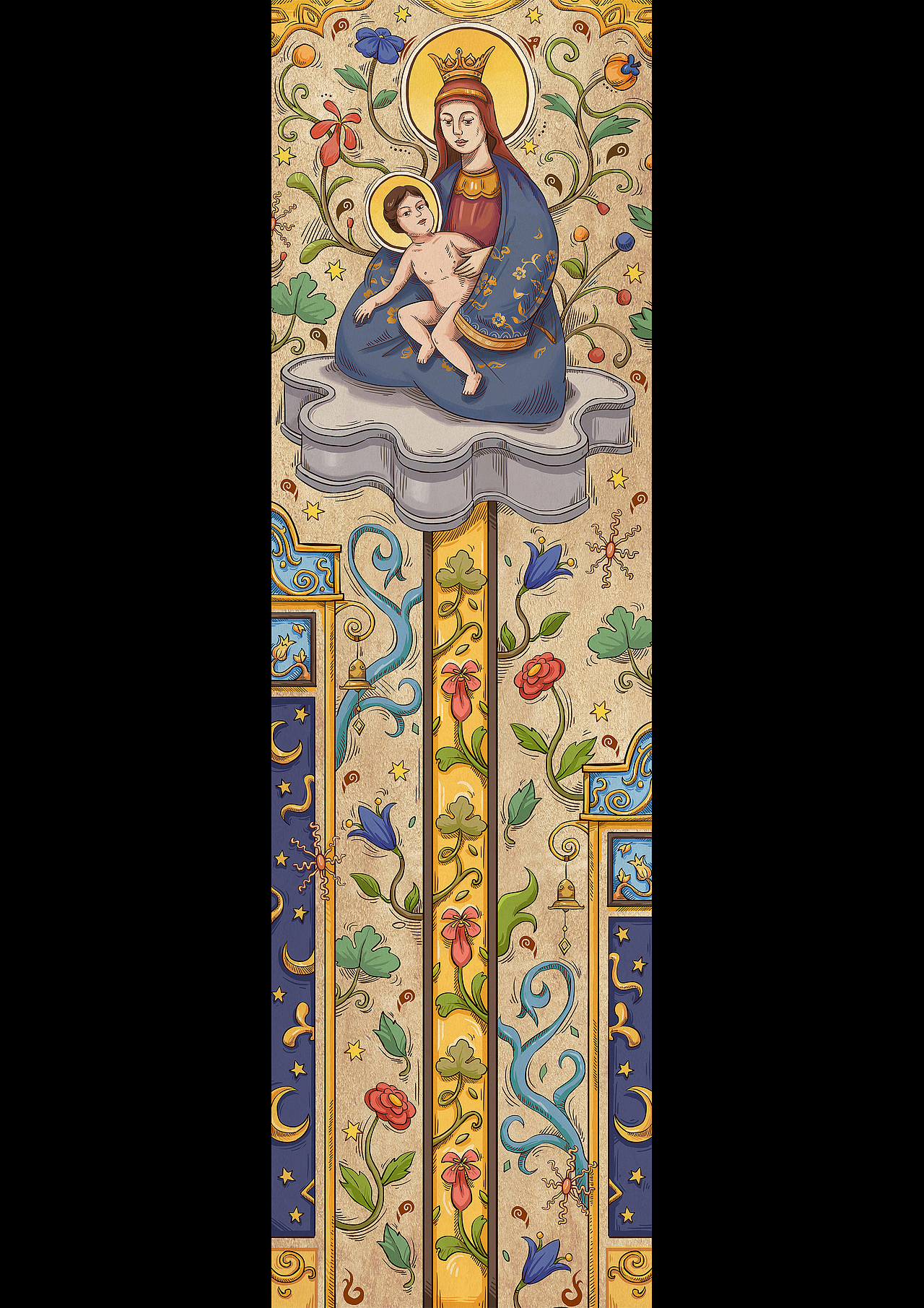 文艺复兴主题复古巴洛克风格插画——圣母主题