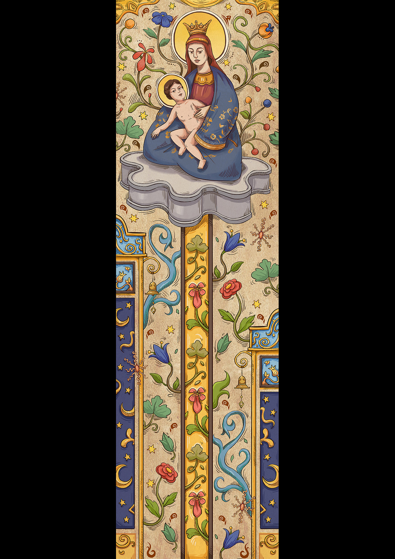 文艺复兴主题复古巴洛克风格插画——圣母主题