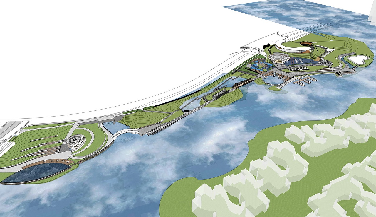 麓湖左岸公园滨水景观SU模型下载