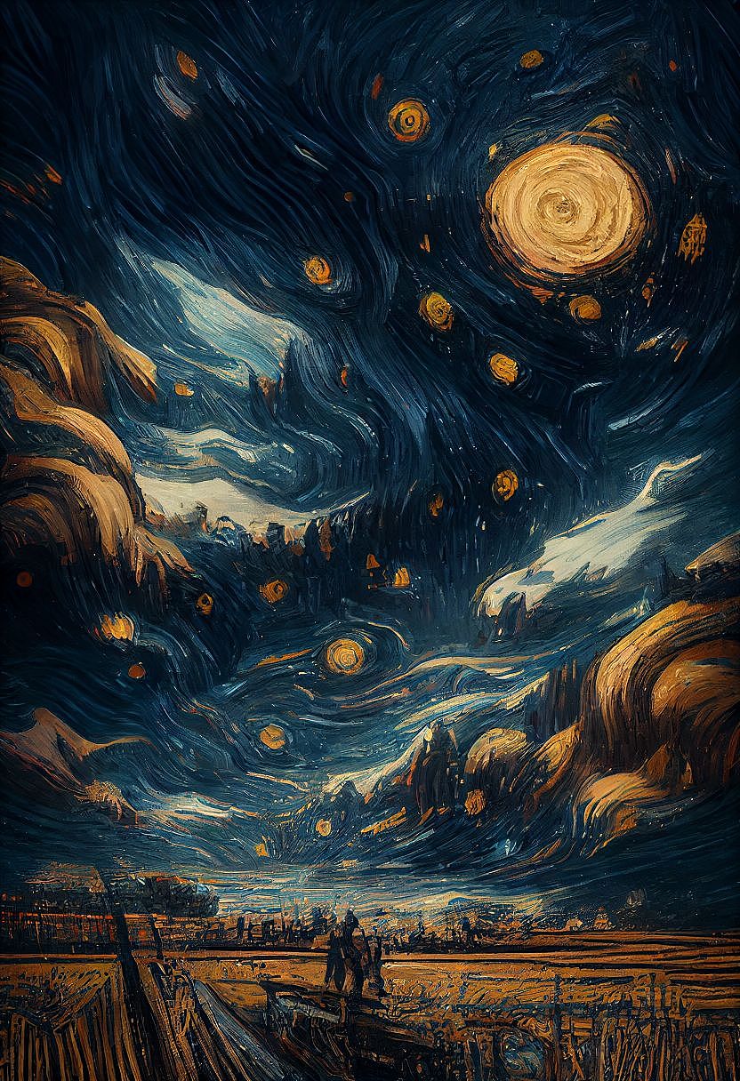 《拟·梵高星月夜》（图ZMzM3NDAyNzUy） - AI作品 - 站酷设计师YIKOi原创素材 - 站酷ZCOOL