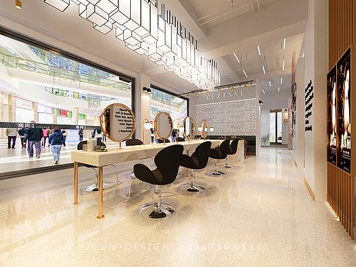 尺寸设计|塞尚发型理发店发廊效果图现代简约风理发店