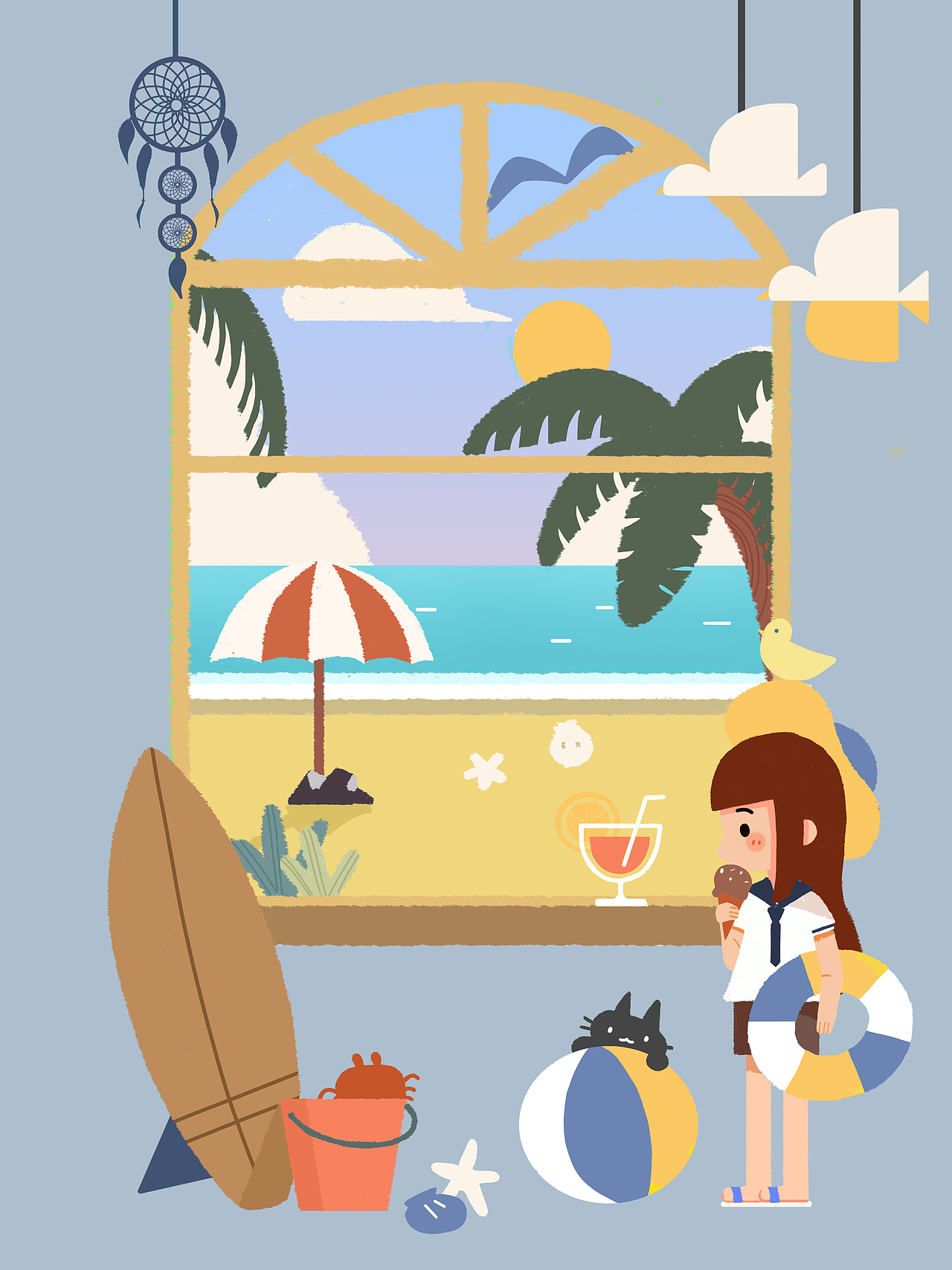 窗外的四季系列插画