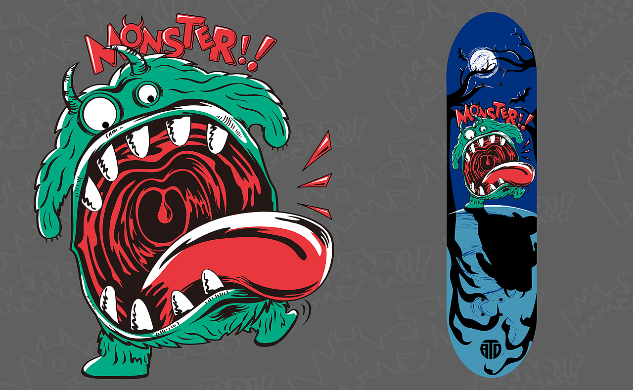 Moster小怪兽系列（二） 儿童滑板定制插画（图ZMjkxMDkzMjI4） - 商业插画 - 站酷设计师文子wzw原创素材 - 站酷ZCOOL
