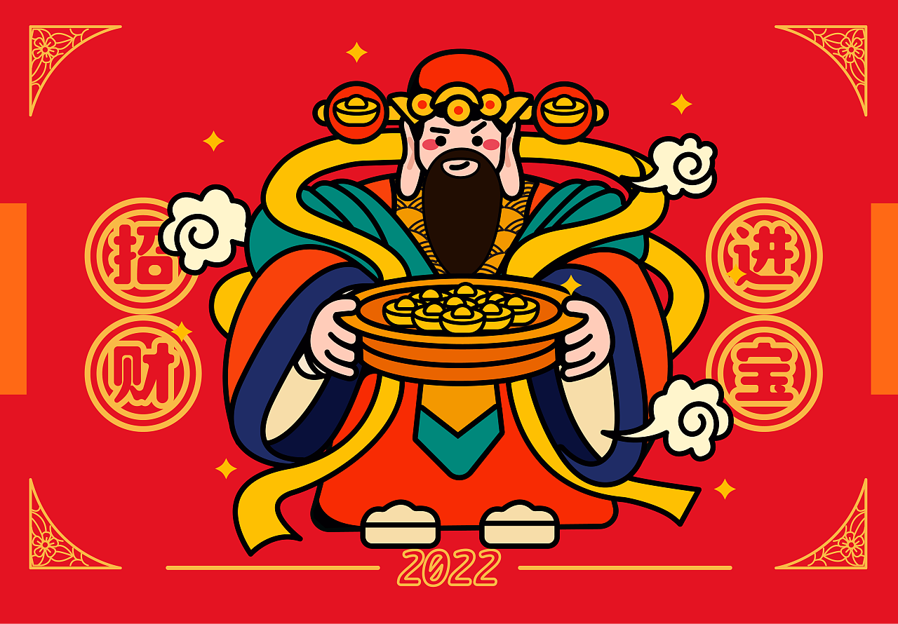 国潮插画|福禄寿喜财|插画|商业插画|灯灯岛 - 原创作品 - 站酷