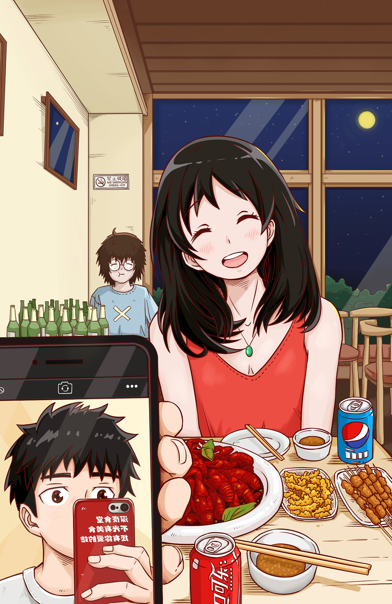 3 0 北京  |  插画师 参加庞门正道插画比赛创作的一张插画,深夜食堂