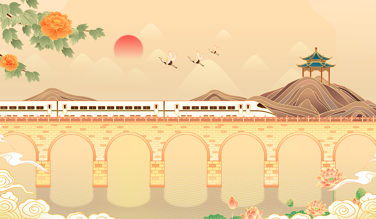 矢量插画/城市建筑/传统与现代/复古中国风