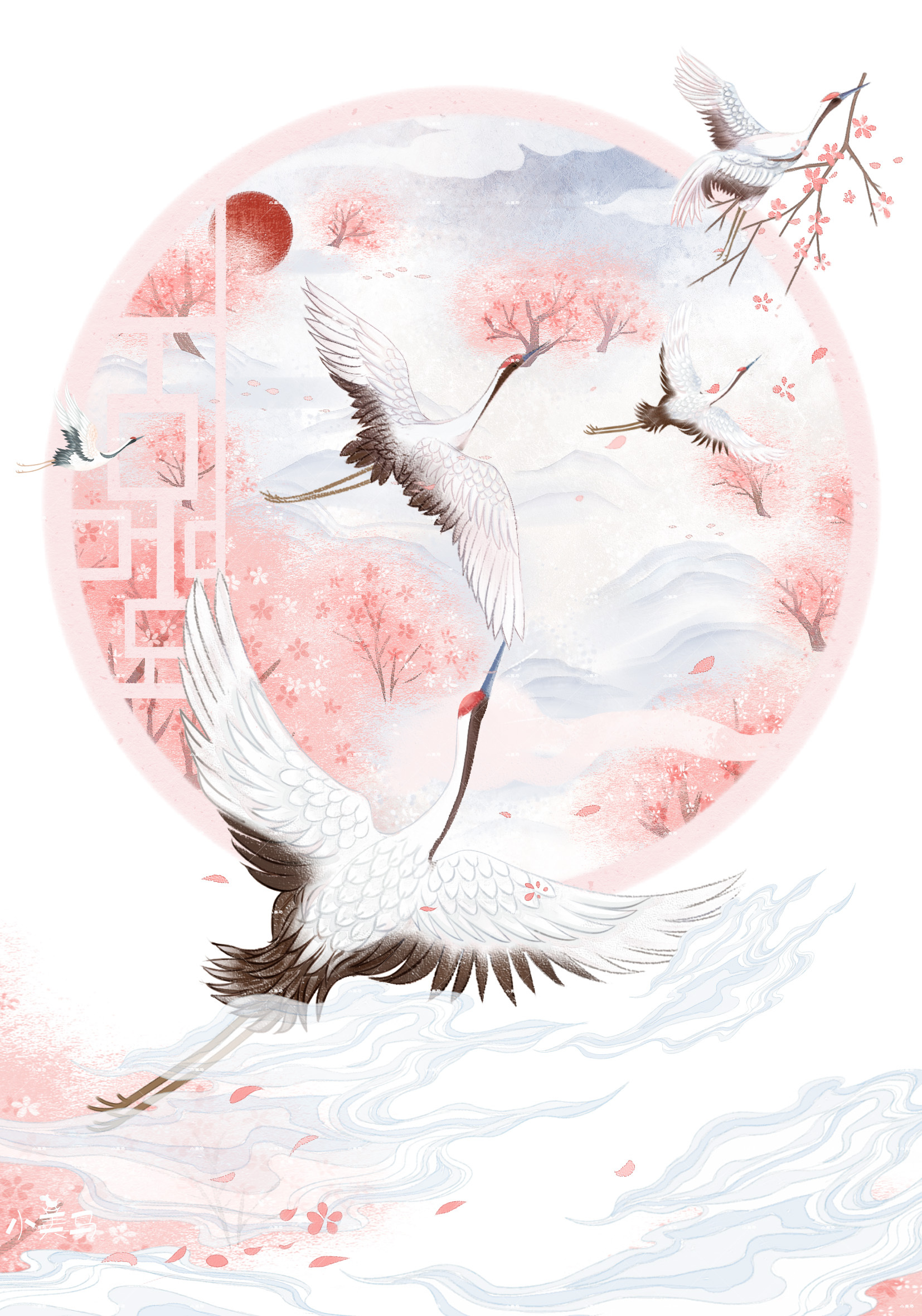 《八方来鹤》1——小美马|插画|商业插画|小美马 - 原创作品 - 站酷