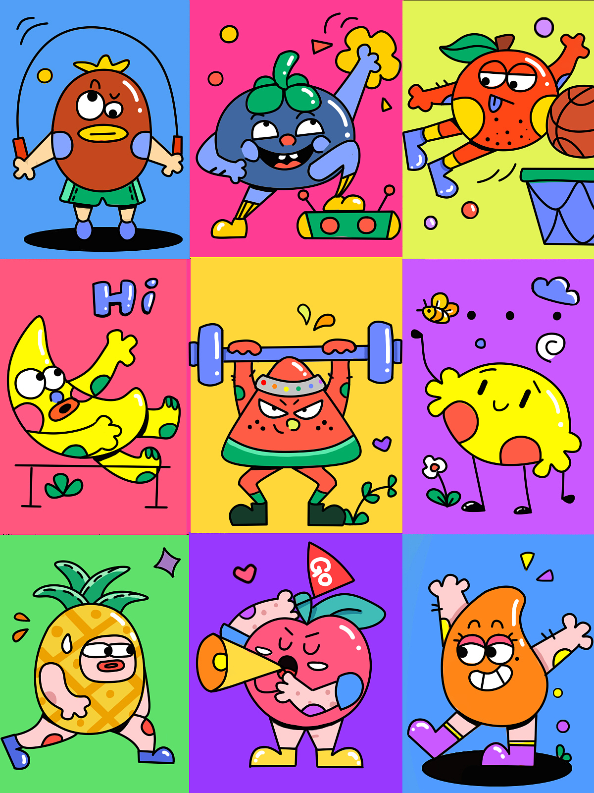 水果运动会（图ZMjUwODUyNjMy） - 新锐潮流插画 - 站酷设计师五只鱼SERA原创素材 - 站酷ZCOOL