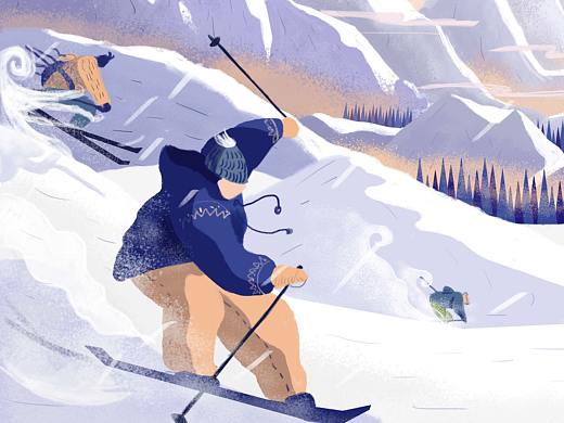 雪山 滑雪插画 冬季