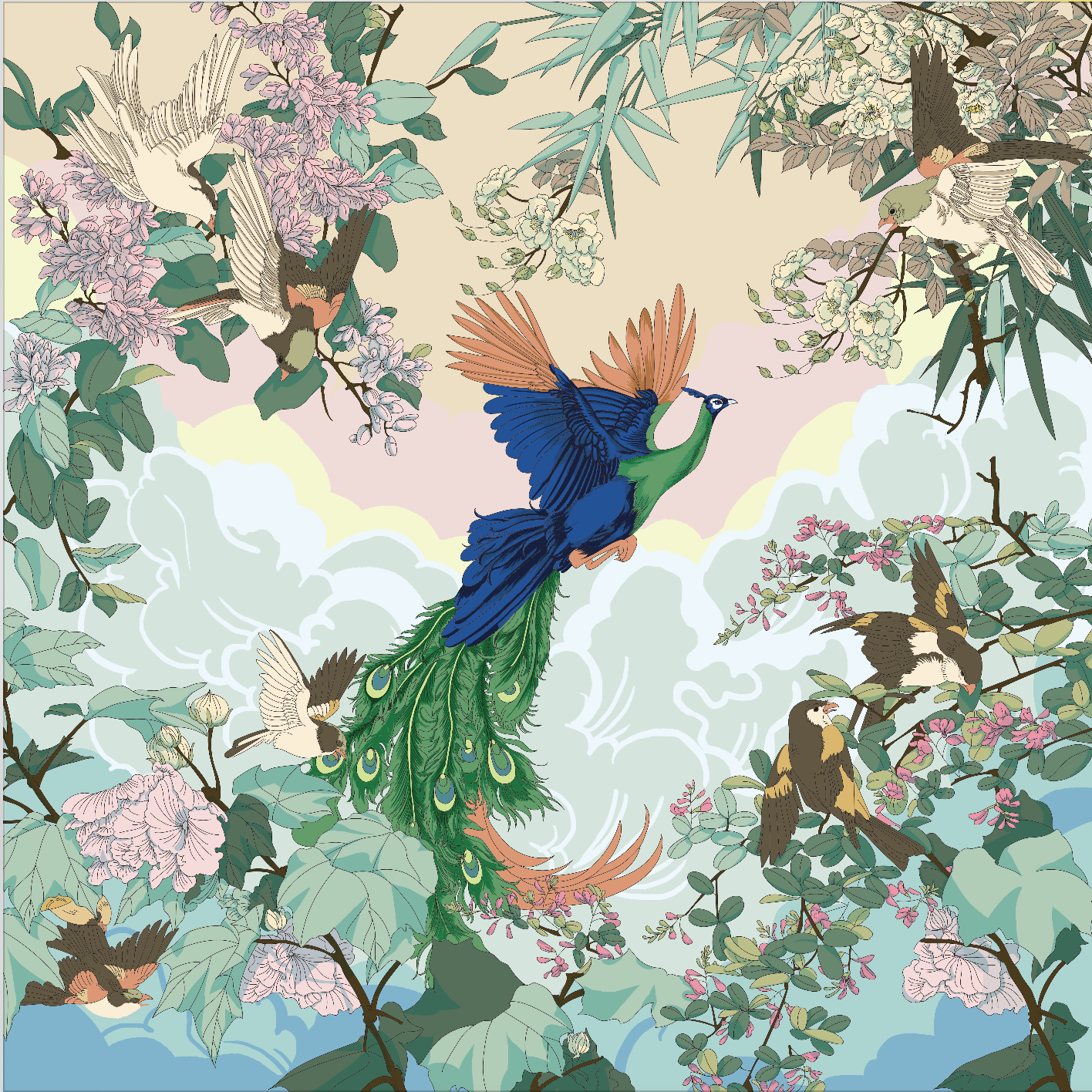 孔雀 丝巾图案绘制|插画|商业插画|frankzou - 原创作品 - 站酷