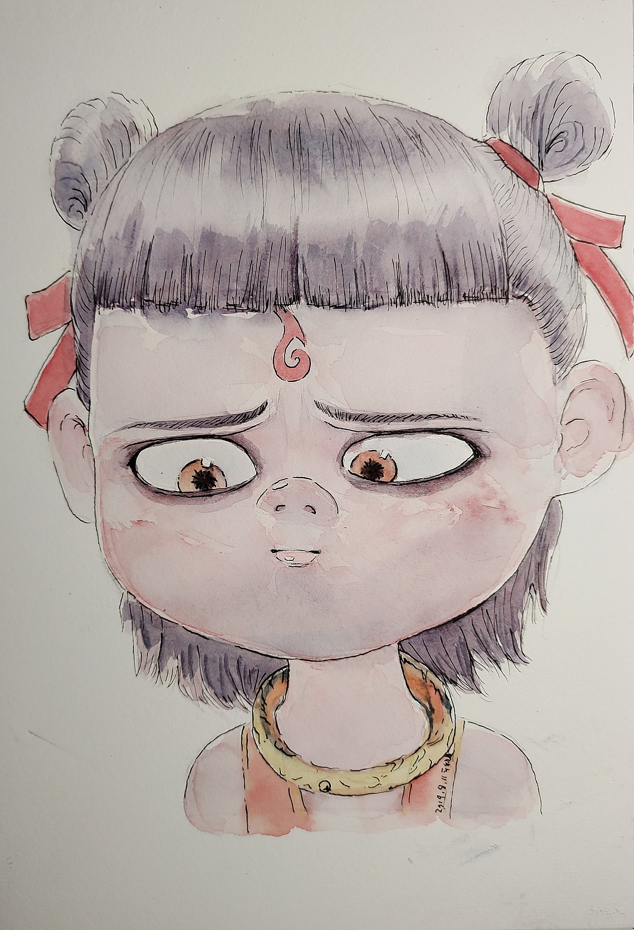 原创水彩手绘哪吒