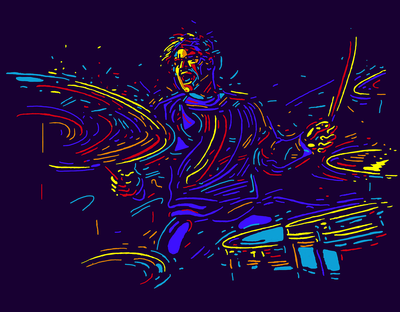 敲击着西式架子鼓的演奏者