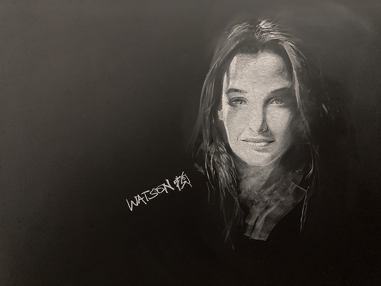 黑板粉笔画人像