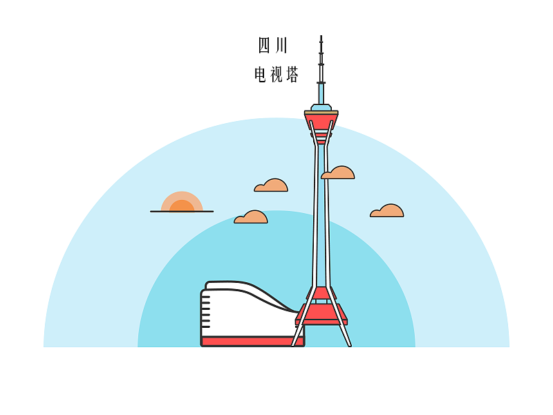 成都旅游景点及地标建筑扁平风格插画(部分)