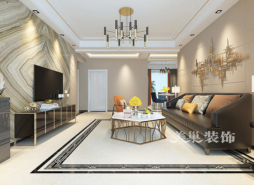 翰林雅苑140平现代简约三居室装修,轻奢时尚的美家---客厅全景