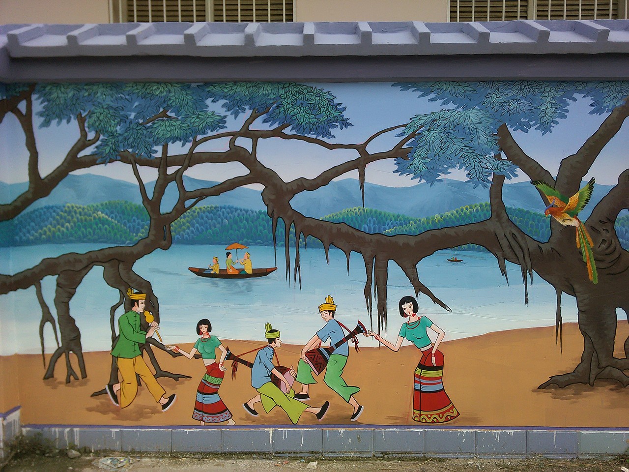 云南傣族文化墙体彩绘德宏西双版纳傣族墙绘壁画墙画