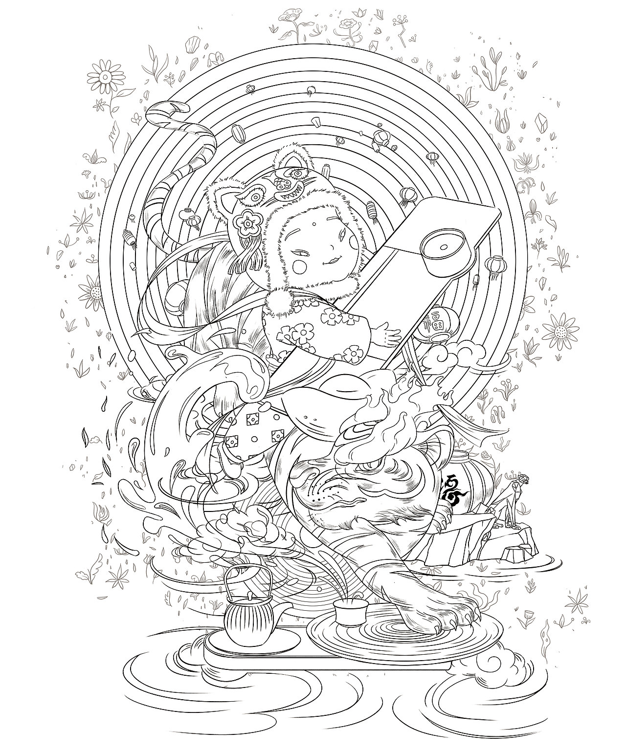 虎年-国风线性插画（图ZMjk1NjU5Njgw） - 商业插画 - 站酷设计师一颗白菜啊原创素材 - 站酷ZCOOL