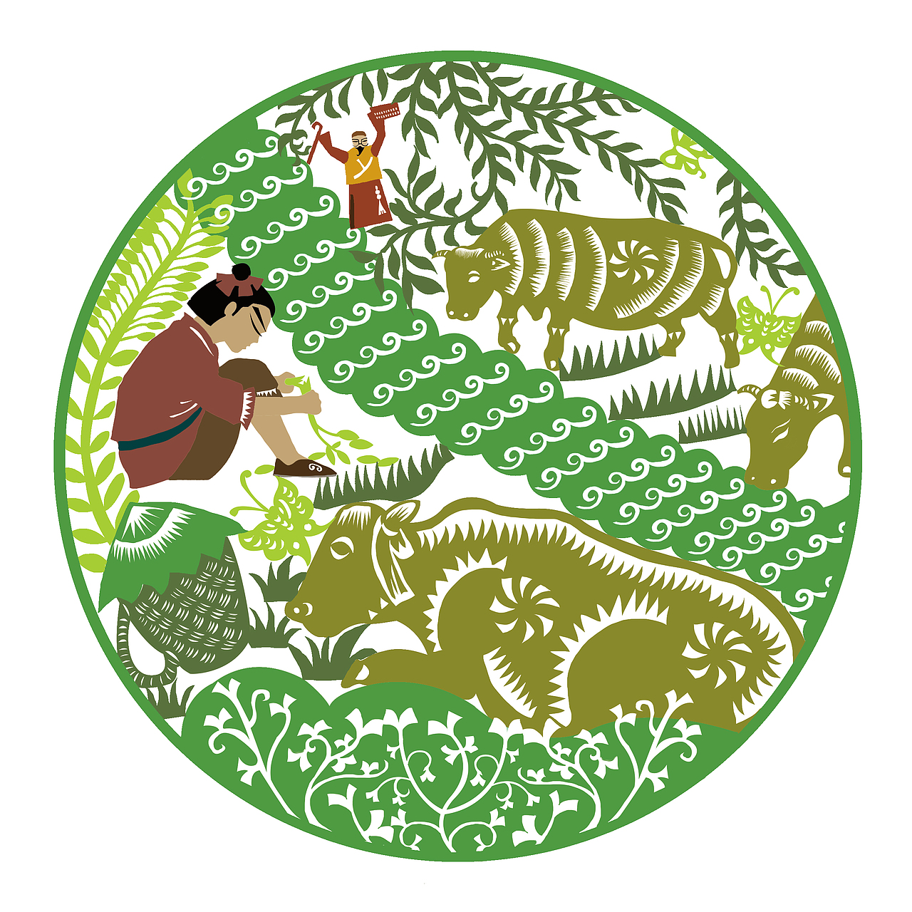 黄蓓佳童话碧玉蝈蝈剪纸风格插图