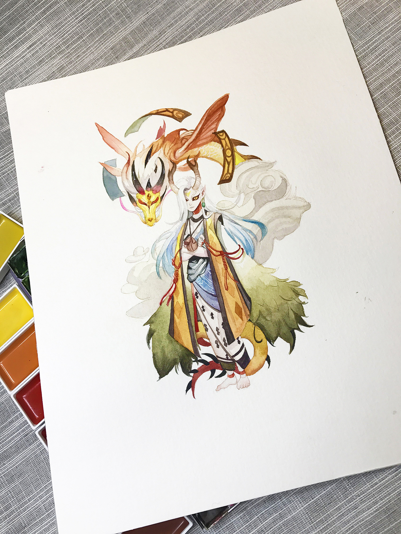 水彩手绘阴阳师一目连