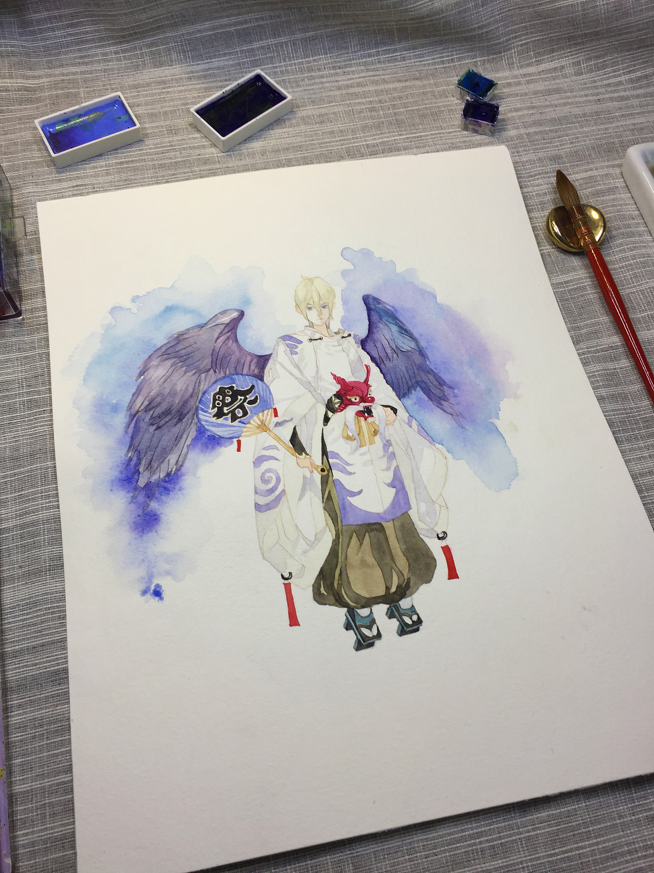 水彩手绘--阴阳师 大天狗子