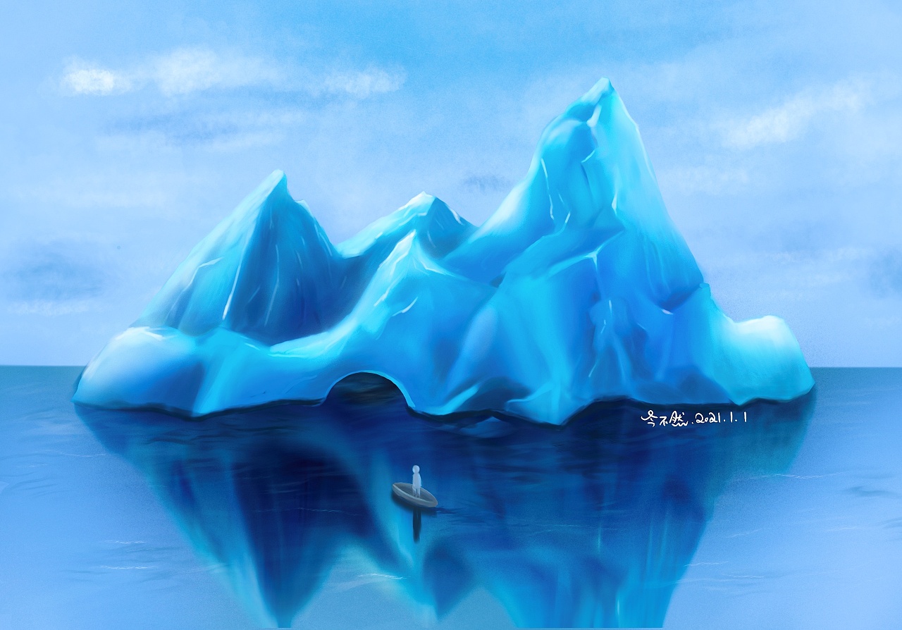 冰川融化绘画图片