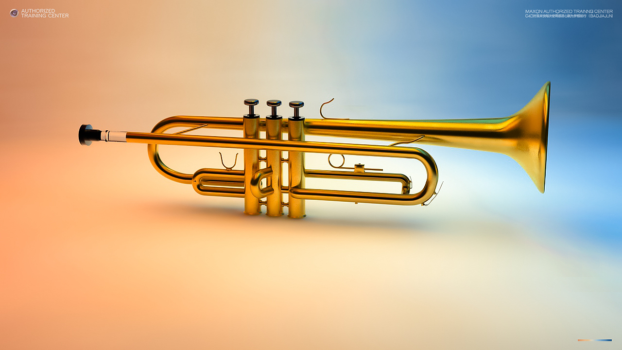 c4d三维建模材质渲染&乐器小号样条约束