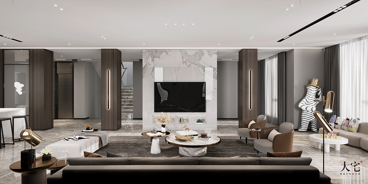 沙发用的是浅色系的布艺沙发,颜色由浅到深增强空间的温馨氛围感