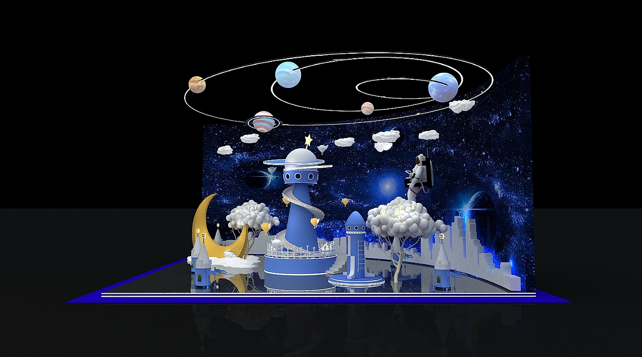 航天航空美陈设计3D效果图 展示展会展厅设计效果图