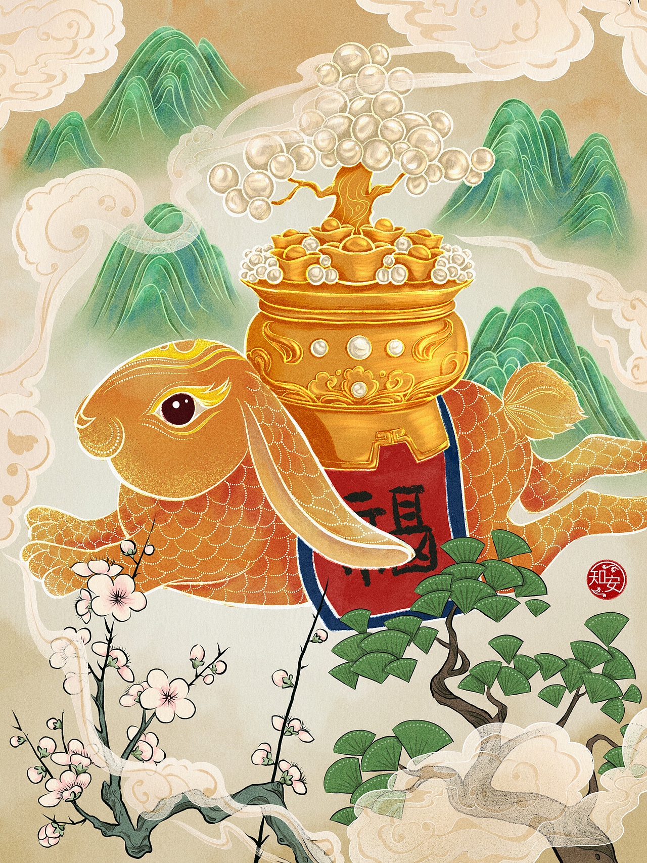 国风商业插画//金兔送福