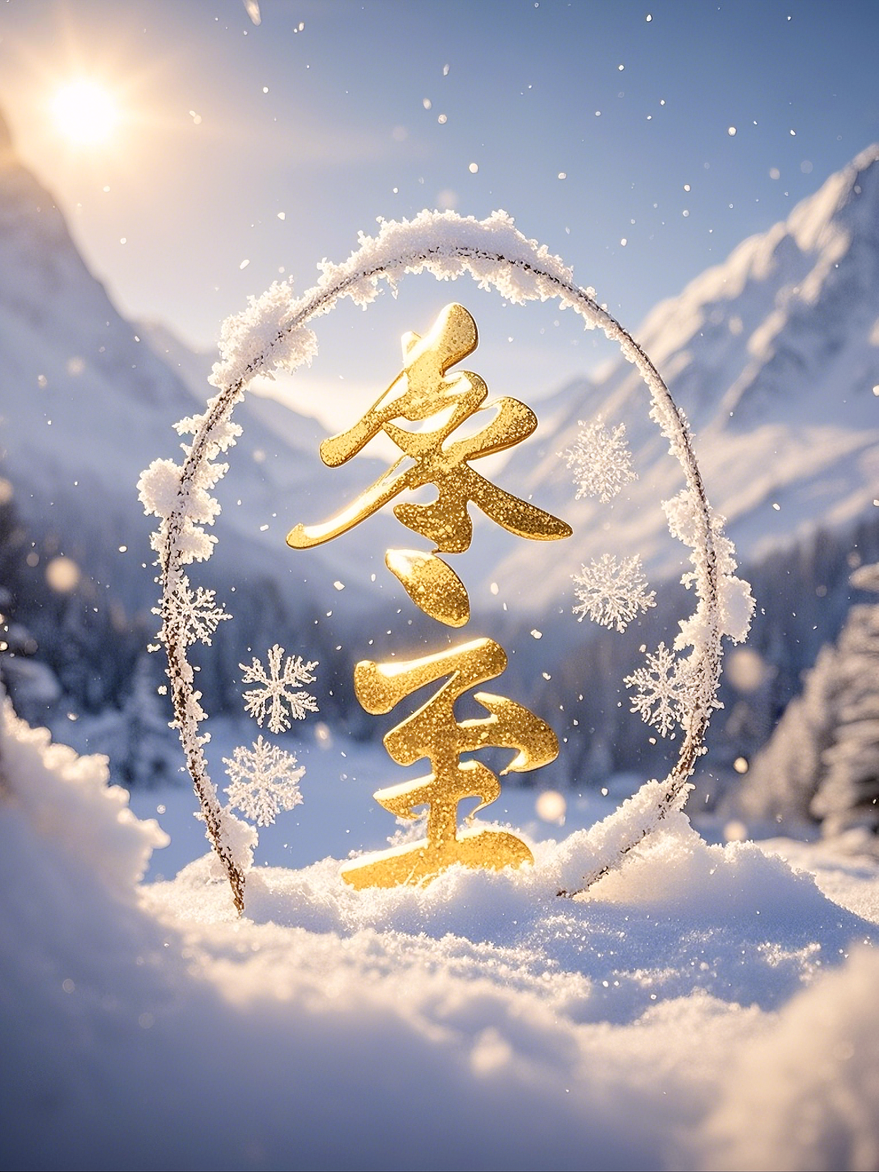 冬至风景海报，附2插画