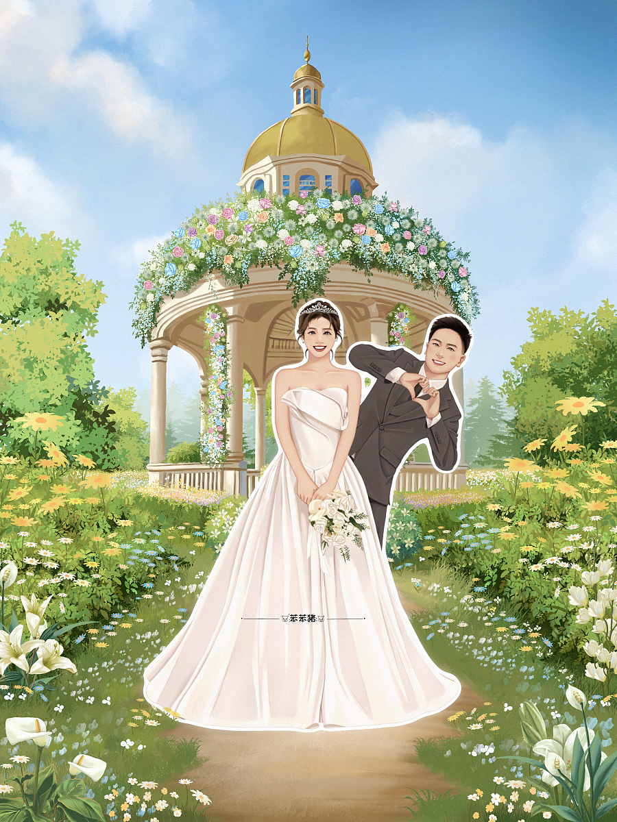 手绘一家四口婚纱照/婚礼该有的幸福样子（图ZMzUyOTczMzg0） - 商业插画 - 站酷设计师苯苯猪原创素材 - 站酷ZCOOL