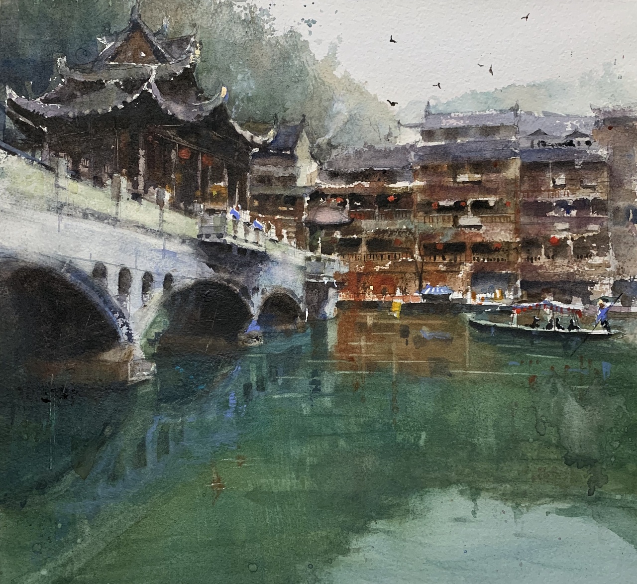 夏宇航水彩画凤凰古城