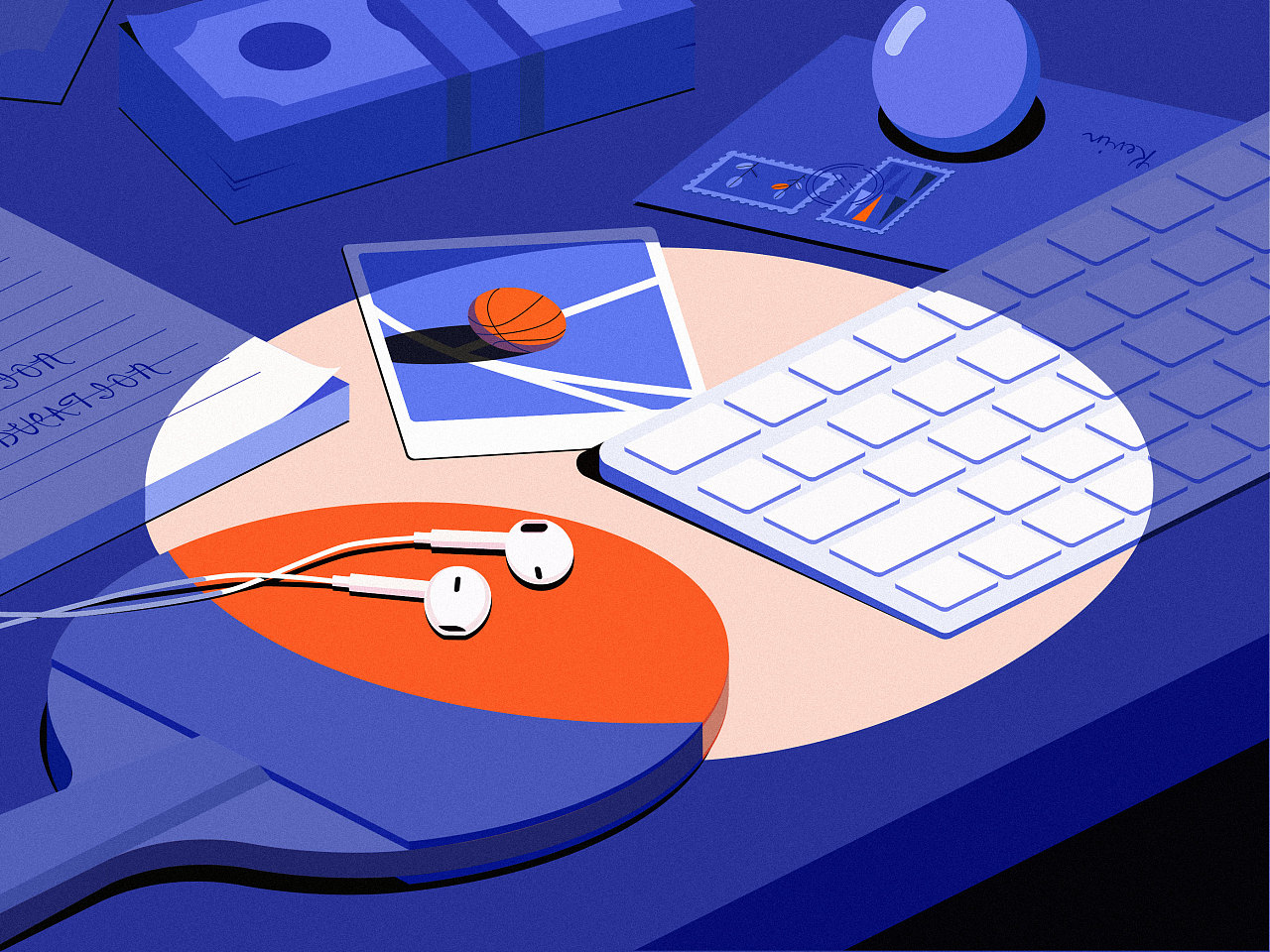 【矢量插画练习】双色调办公场景插画临摹练习