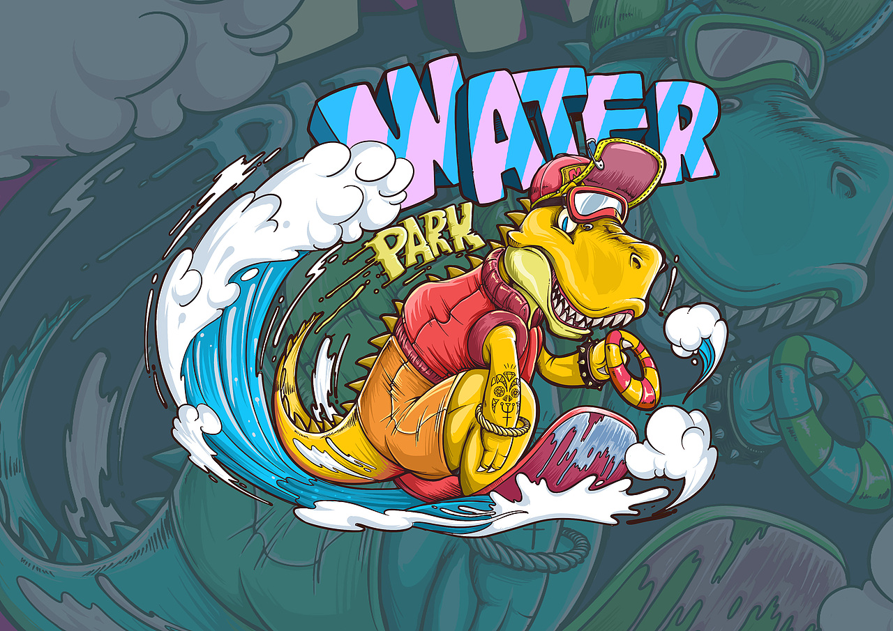 滑板恐龙（图ZMTY4NDg3NzI4） - 新锐潮流插画 - 站酷设计师AKyu原创素材 - 站酷ZCOOL
